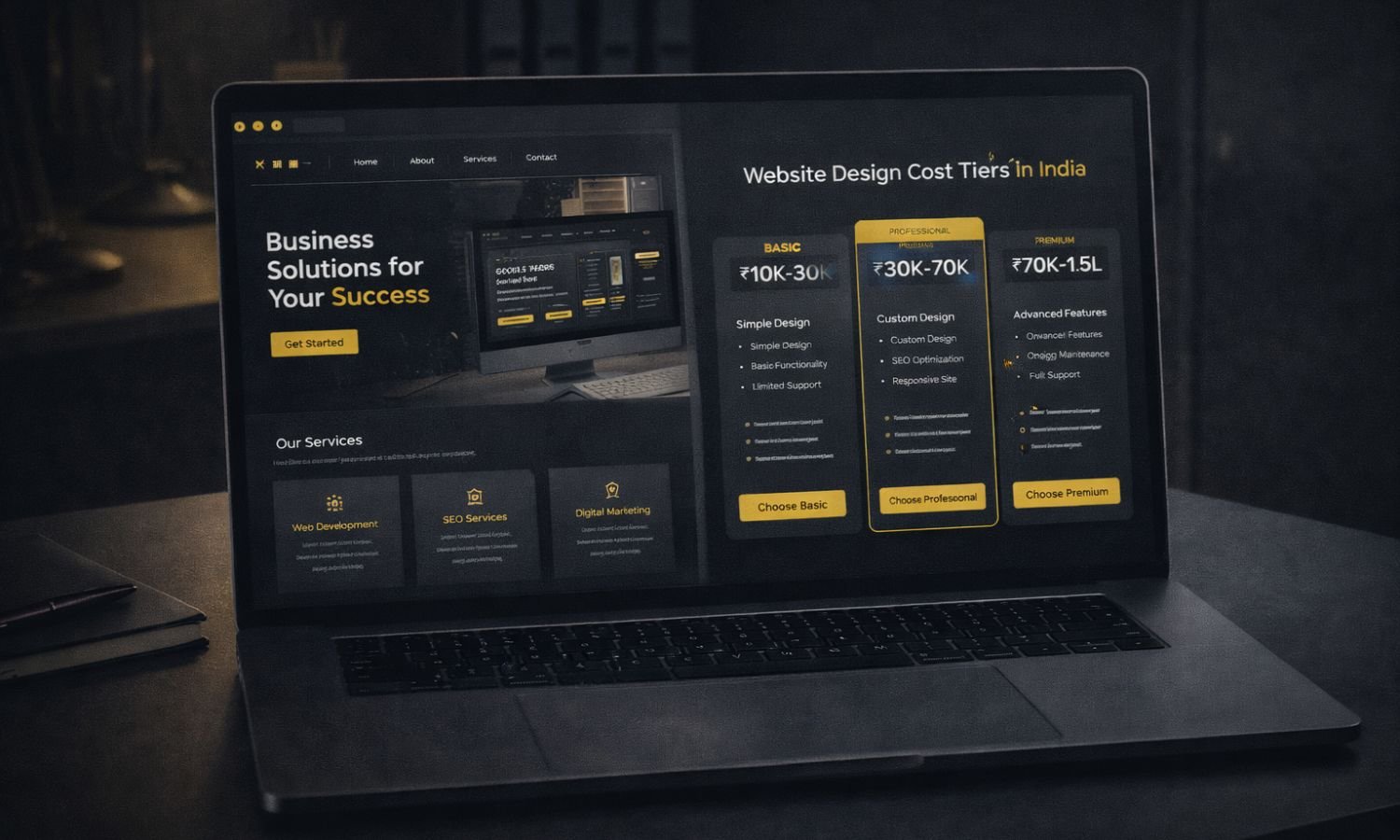 website design costs in India comparison showing different pricing levels and website quality