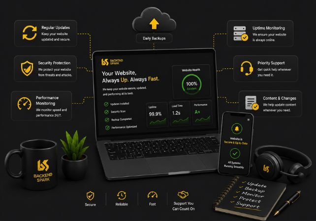 Website maintenance and support services in Delhi NCR including website updates, backups, security monitoring, performance optimization, and technical support