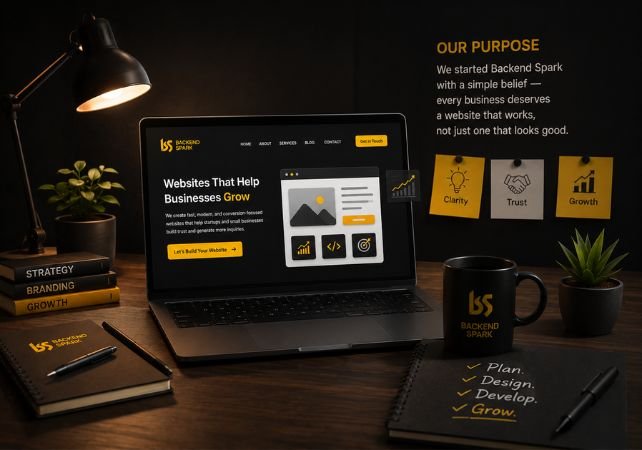 Web design agency Delhi NCR workspace representing Backend Spark's mission to build professional websites that help startups and small businesses grow